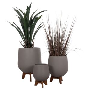 КОМПЛЕКТ ОТ 3 САКСИИ С ОСНОВИ ОТ ТИК TRYLL HM4681.03 ФИБРОЦИМЕНТ В СИВО