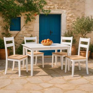 КОМПЛЕКТ ОТ 5 ЧАСТИ, ТРАПЕЗНА МАСА MABOR-YORK, БЯЛО ДЪРВО, 120-150X80X73.8 СМ