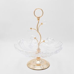 МЕТАЛНА СТОЙКА ЗА СЕРВИРАНЕ СЪС СТЪКЛО, ЗЛАТНА 33X38.5СМ