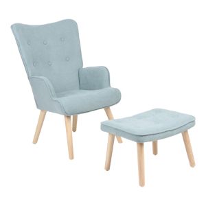 ФОТЬОЙЛ С ТАБУРЕТКА MELISIA, МЕНТОВО ЗЕЛЕН ПЛАТ - ЕСТЕСТВЕН ЦВЯТ, ДЪРВЕНИ КРАКА 59X67X94СМ