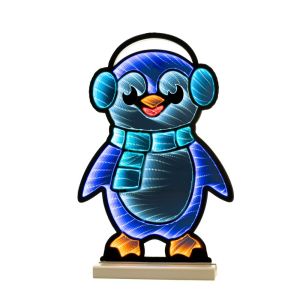 INFINITY ОСВЕТЕН СИН ПИНГВИН 28X40CM ДВУСТРАННА ВЪРХУ ДЪРВЕНА ОСНОВА