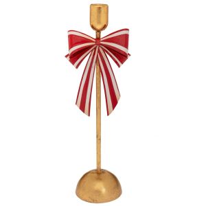 ЗЛАТИСТ МЕТАЛЕН СВЕЩНИК С ЧЕРВЕНО-БЯЛА ПАНДЕЛКА 11.5X9.4X35.7СМ