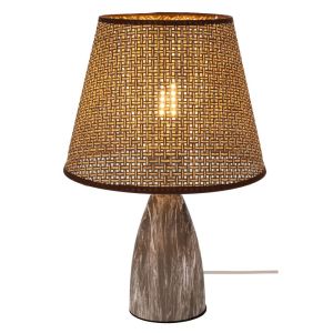 КАФЯВА МЕТАЛНА ЛАМПА С МРАМОРЕН ЕФЕКТ И БЕЖОВА И ПЛЕТЕНА ШАПКА 36 СМ