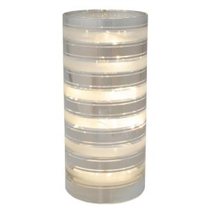 КОЛЕДЕН СРЕБЪРЕН СТЪКЛЕН ДЕКОРАТИВЕН ЦИЛИНДЪР С БЕЛИ РАЕТА И LED СВЕТЛИНА D9X20 СМ, С БАТЕРИЯ