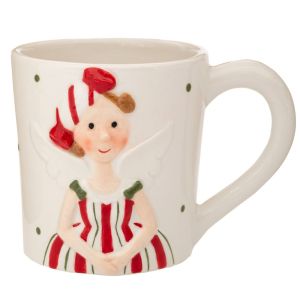 КОЛЕДНА БЯЛА КЕРАМИЧНА ЧАША С ЧЕРВЕНА ФЕЯ 13X9X9 СМ