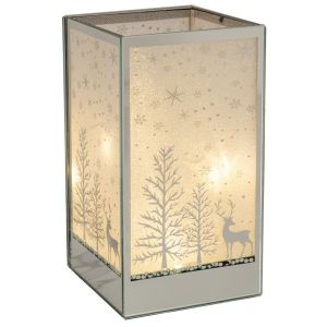 КОЛЕДНА СТЪКЛЕНА ДЕКОРАЦИЯ СЪС СРЕБЪРНА СЦЕНА И LED СВЕТЛИНА 10X10X15 СМ, С БАТЕРИЯ