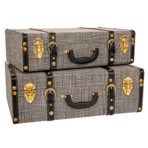 КОМПЛЕКТ 2 ЧЕРНО-БЕЛИ КУФАРА СЪС ЗЛАТИСТИ ДЕТАЙЛИ 50X17X34CM 46X14X28CM