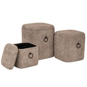 КОМПЛЕКТ ОТ 3 КВАДРАТНИ ТАБУРЕТКИ С МЯСТО ЗА СЪХРАНЕНИЕ 38X38X43СМ 33X33X33СМ 27X27X27СМ
