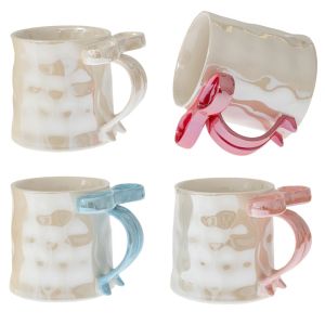 КРЕМОВА КЕРАМИЧНА ЧАША С ДРЪЖКА И ПАПИОНКА В 4 ЦВЯТА