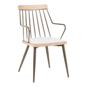 КРЕСЛО POSSE БРОНЗОВ МЕТАЛ-БЯЛО ИЗМИТО ДЪРВО-БЕЖОВ ПЛАТ 52X59X83СМ