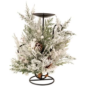 СВЕЩНИК SNOWY С БЕЛИ ПЛОДОВЕ И ШИШАРКИ 33 СМ