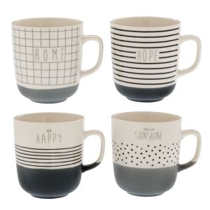 СИВО-БЯЛА КЕРАМИЧНА ЧАША С 4 ДИЗАЙНА 9X10 СМ