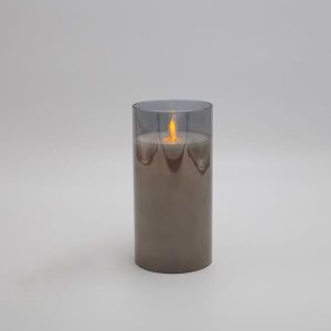 LED СВЕЩ НА БАТЕРИЯ С ТРЕПТЯЩ ПЛАМЪК, СЪС СТЪКЛО, ДИМ, С ТАЙМЕР, 7,5X15СМ