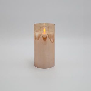 LED СВЕЩ НА БАТЕРИЯ С ТРЕПТЯЩ ПЛАМЪК, СЪС СТЪКЛО, МЕД, С ТАЙМЕР, 7,5X15СМ