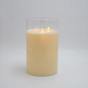 ДЕКОРАТИВНА LED СВЕЩ НА БАТЕРИЯ С 3 МИГАЩИ ПЛАМЪКА, СЪС СТЪКЛО, С ТАЙМЕР, 15X25 СМ