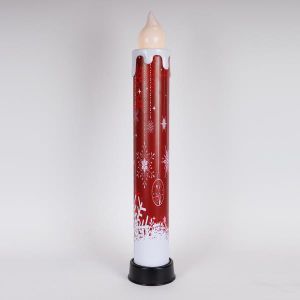 ЗАПАЛЕНА СВЕЩ 14X82, ЧЕРВЕНА СЪС СНЕЖИНКИ, С ПОДВИЖЕН ПЛАМЪК, КУТИЯ ЗА БАТЕРИИ 3XAA, ТАЙМЕР, 6 ТОПЛО БЯЛИ LED, IP44