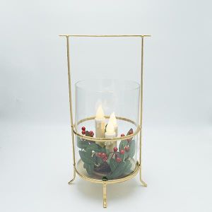 МЕТАЛЕН ФЕНЕР СЪС ЗЛАТНИ ДЕТАЙЛИ И 3 СВЕЩИ, 20X17X37СМ