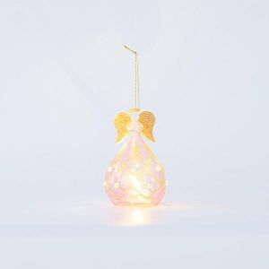 СТЪКЛЕН СВЕЩНИК, АНГЕЛ, РОЗОВ, 9x15см