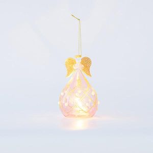 СТЪКЛЕН СВЕЩНИК, АНГЕЛ, РОЗОВ, 9x20см