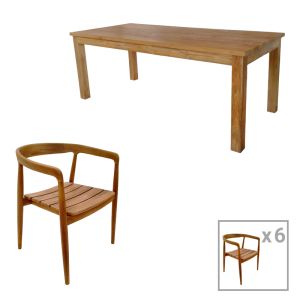 ТРАПЕЗНА МАСА NOODY-WOOLY ОТ ТИКОВО ДЪРВО, 7 ЧАСТИ, В ЕСТЕСТВЕН ЦВЯТ