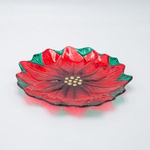 ПЛАТО С КОЛЕДНА ЗВЕЗДА, ЧЕРВЕНО, ДЕКОРАТИВНО СТЪКЛО, 22,5 СМ