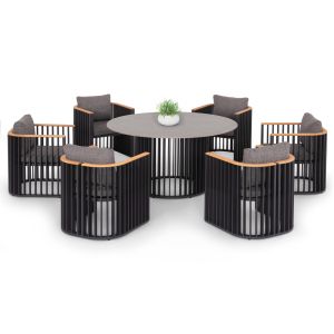 ГРАДИНСКИ КОМПЛЕКТ ETERNITY SM21129.02 С МАСА И 6 КРОСЯТА - ТЪМНО СИВ