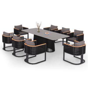 ГРАДИНСКИ КОМПЛЕКТ ETERNITY SM21130.01 С МАСА И 8 КРОСЯТА - ТЪМНО СИВ