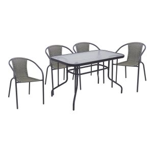 ГРАДИНСКИ КОМПЛЕКТ ЗА ХРАНЕНЕ BALENO-W: МАСА + 4 ФОТЬОЙЛА, АНТРАЦИТ, МЕТАЛ, ПЛЕТЕНА ПЛЕТКА, МИКС ОТ СИВ ЦВЯТ