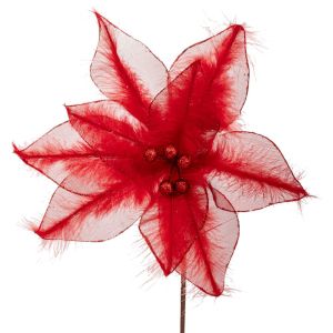 ДЕКОРАТИВНО КЛОНЧЕ ОТ ЧЕРВЕНА КОЛЕДНА ЗВЕЗДА С ПЕРА, 28X40 СМ