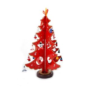 ДЪРВЕНА КОЛЕДНА ДЕКОРАТИВНА ЕЛХА 1/2 ЧЕРВЕН БЛЕСТЯЩ 20*30СМ