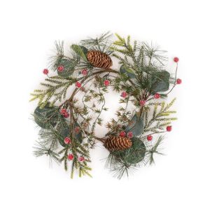 КОЛЕДЕН ВЕНЕЦ С ШИШАРКИ И ЗЕЛЕНО-ЧЕРВЕН ГИРЛЯНД 30СМ