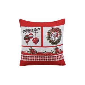 КОЛЕДНА ДЕКОРАТИВНА ВЪЗГЛАВНИЦА FL027 ЧЕРВЕНО-БЯЛ ЦВЯТ 44X44X10СМ
