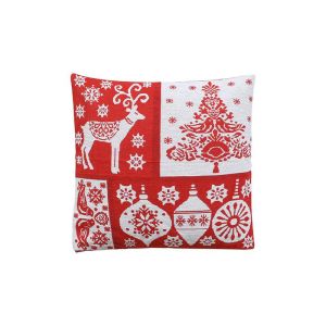 КОЛЕДНА ДЕКОРАТИВНА ВЪЗГЛАВНИЦА FL029 ЧЕРВЕНО-БЯЛ ЦВЯТ 44X44X10СМ