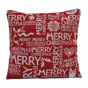 КОЛЕДНА ДЕКОРАТИВНА ВЪЗГЛАВНИЦА ВЕСЕЛА КОЛЕДА ЧЕРВЕНА