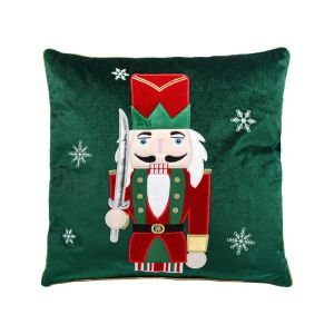 КОЛЕДНА ДЕКОРАТИВНА ВЪЗГЛАВНИЦА ЛЕШНИКОТРОШАЧКА FL133 ЧЕРВЕНО-ЗЕЛЕНО-БЯЛО 42X42X5СМ