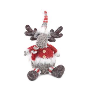 КОЛЕДНА ДЕКОРАТИВНА ФИГУРА СЕВЕРЕН ЕЛЕН ЧЕРВЕНО-СИВА 23X23X40СМ