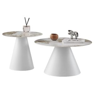 КОМПЛЕКТ 2 ХОЛНИ МАСИ RIDGE(X) HM18307.01 ПЛОТОВЕ ОТ СИНТЕРОВАН КАМЪК - БЕЛИ ОСНОВИ Φ50СМ И Φ70СМ