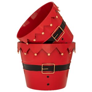 КОМПЛЕКТ 2 ЧЕРВЕНИ МЕТАЛНИ САКСИИ 29X29X22.5 СМ 24X24X19 СМ