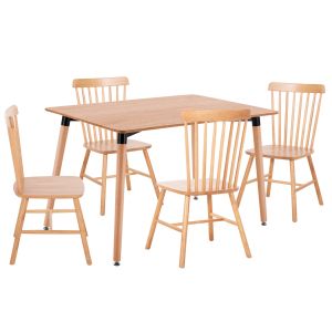 КОМПЛЕКТ МАСА И СТОЛОВЕ 5 ЧАСТИ LUCIEN HM21183 MDF ПЛОТ И БУКОВА ДЪРВЕСИНА В ЕСТЕСТВЕН ЦВЯТ