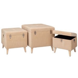 КОМПЛЕКТ ОТ ТРИ ТАБУРЕТКИ С МЯСТО ЗА СЪХРАНЕНИЕ КРЕМАВО 60X60X56СМ 50X50X36СМ 40X40X29СМ