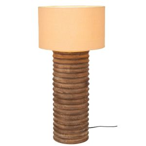 КРЪГЛА НАСТОЛНА ЛАМПА ОТ МАНГОВО ДЪРВО С КРЕМАВ АБАЖУР, 20X58 СМ