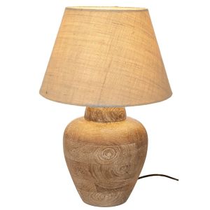 НАСТОЛНА ЛАМПА ОТ МАНГОВО ДЪРВО С КРЕМАВ АБАЖУР