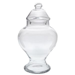 ПРОЗРАЧНА СТЪКЛЕНА ВАЗА С КАПАК 15X30 СМ