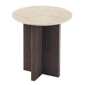 СТРАНИЧНА МАСА SKY HM18330 КЕРАМИЧЕН ПЛОТ С ТРАВЕРТИНОВ КАМЪК - МДФ ОСНОВА В КАФЯВО Φ45X50H