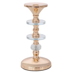 ЗЛАТИСТ МЕТАЛЕН СВЕЩНИК С АКРИЛНИ ДЕТАЙЛИ, 11X23 СМ