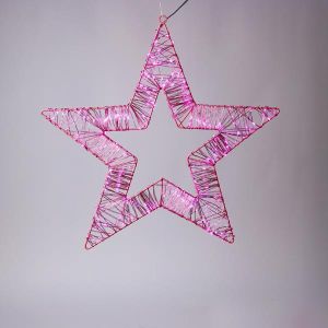 СВЕТЕЩА ЗВЕЗДА 45СМ, 260 МИНИ LED, 4,5V АДАПТЕР, РОЗОВА МЕТАЛНА РАМКА, РОЗОВ МЕДНА ЖИЦА, РОЗОВ МИНИ LED, ЖИЛ 5М, IP44