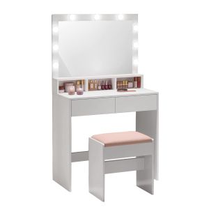 ТОАЛЕТКА LUCY С ТАБУРЕТКА, БЯЛ ЦВЯТ, LED ОГЛЕДАЛО И USB ПОРТ