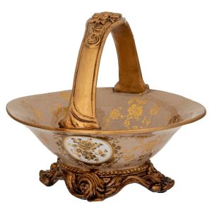 ДЕКОРАТИВНА КУПАЕ С ФЛОРАЛЕН ПРИНТ ОТ ПОЛИРЕЗИН СЪС ЗЛАТНА ДРЪЖКА 26X23X23 СМ