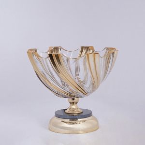 ДЕКОРАТИВНА ФРУКТИЕРА ОТ СТЪКЛО С МЕТАЛНИ АКЦЕНТИ, ЗЛАТИСТ 17X23СМ