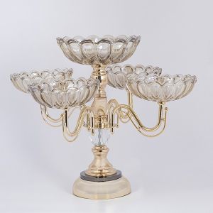 ДЕКОРАТИВНА ФРУКТИЕРА ОТ СТЪКЛО С МЕТАЛНИ АКЦЕНТИ, ЗЛАТИСТ 35X35СМ